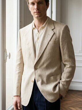 Vintage Hart Schaffner & Marx 100% Silk Men's Cream Blazer Size 46R